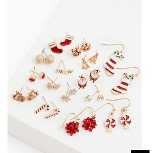 🆕🎀RED & WHITE HOLIDAY EARRINGS SET - SET OF 15